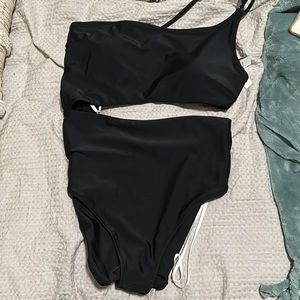 Aerie One Shoulder Cut Out Black One Piece, TAGS STILL ON, Size M